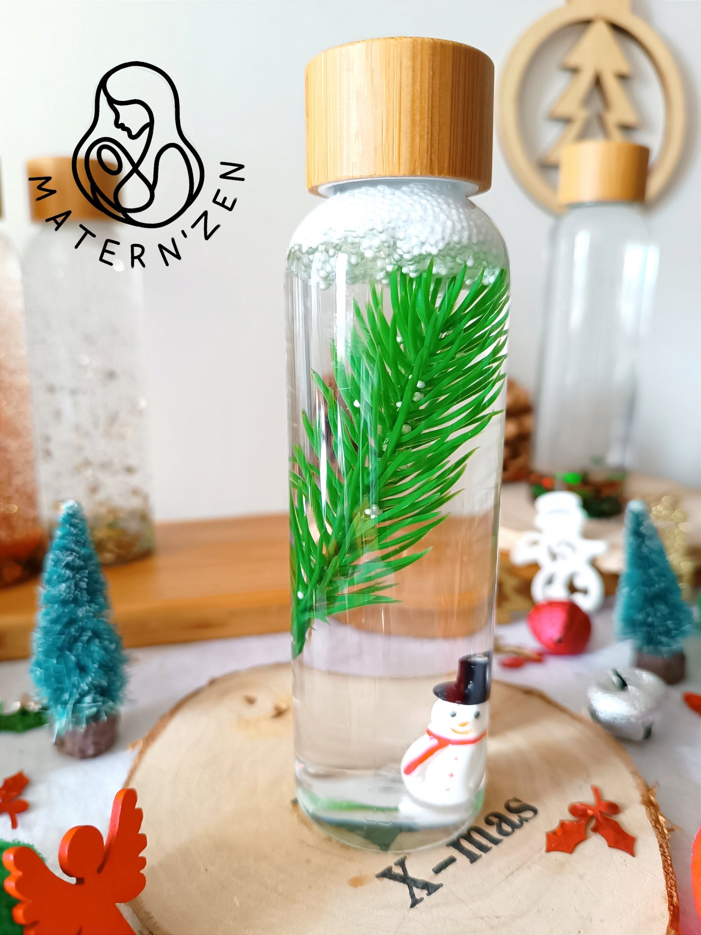 Botella sensorial líquida de Navidad Muñeco de Nieve