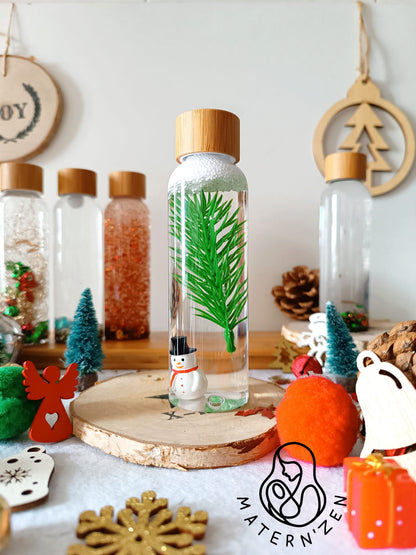 Botella sensorial líquida de Navidad Muñeco de Nieve