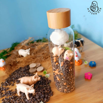 Sound and Spy sensory bottle Explore the mini World of the Farm and its Pigs