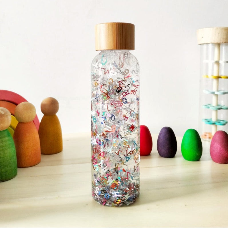 Letters liquid and calm down sensory bottle