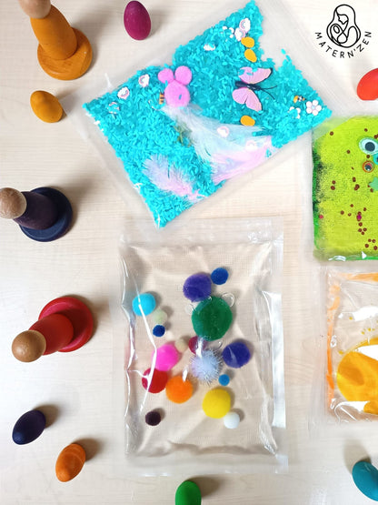 Pack of textures 5 sensory bags option pompons