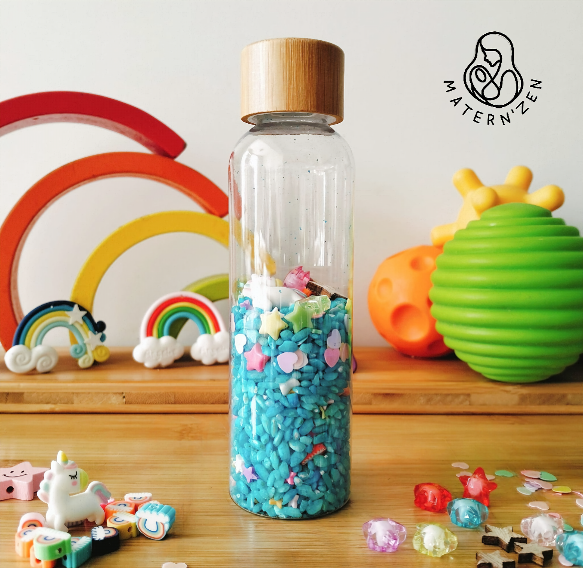botella sensorial de exploración y sonora Unicornio Montessori Snoezelen