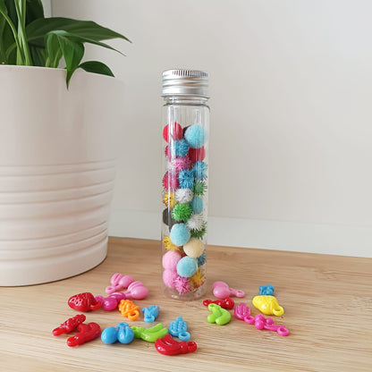 Sound and tactile sensory bottle Colorful pompoms