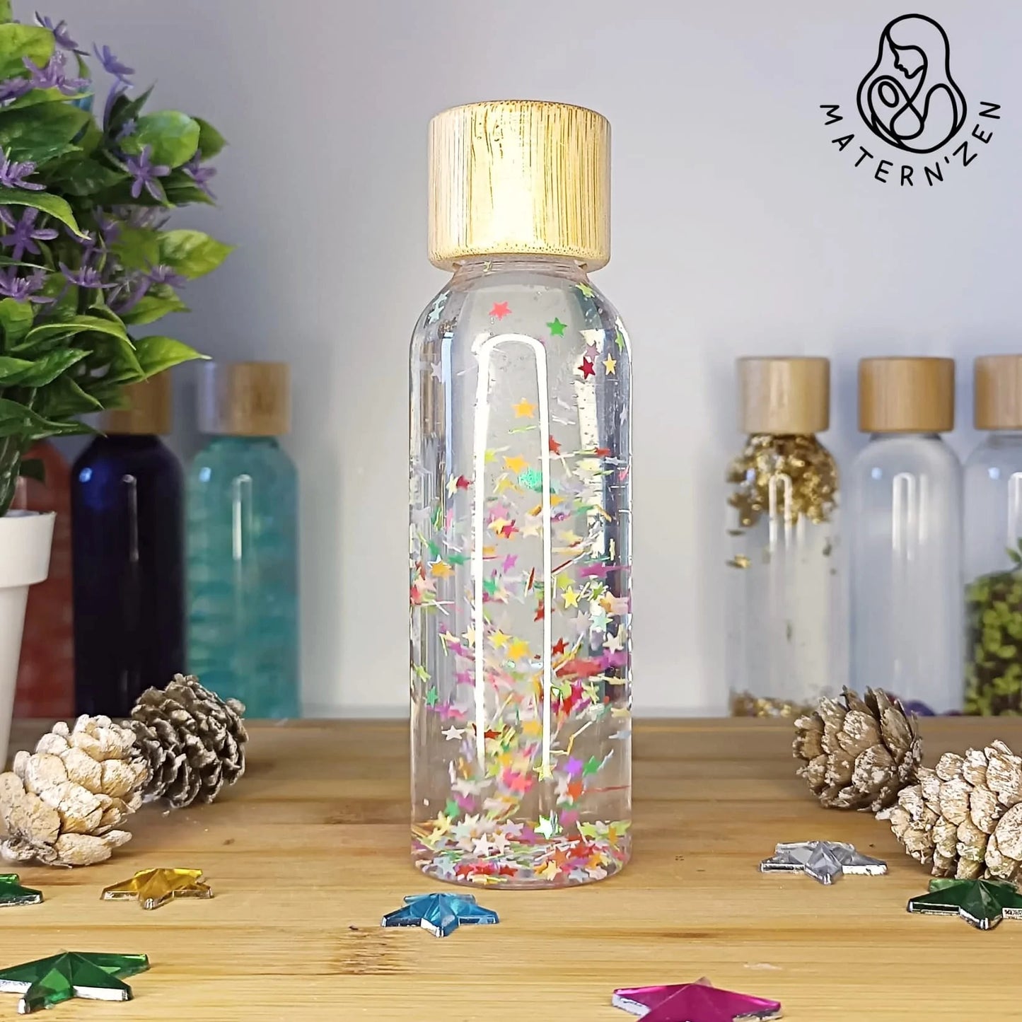 Botella sensorial líquida Estrellitas Arcoiris Pastel